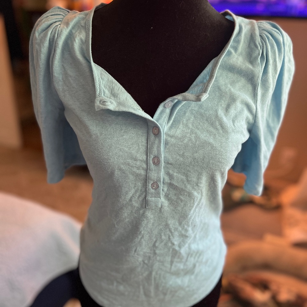 Anthropologie Puff Sleeve Blouse in Soft Blue